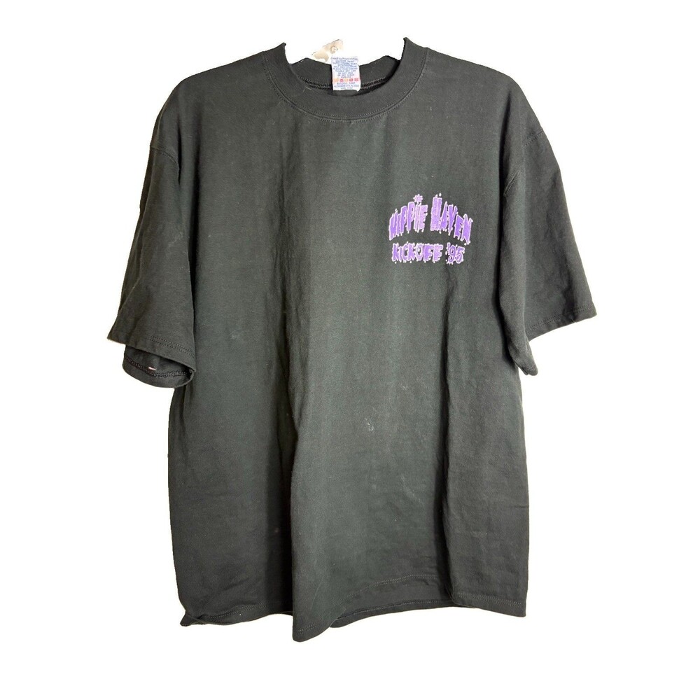 Vintage 1995 Hippie Haven Kickoff T Shirt Black Jerzees USA Size L Graphic Tee